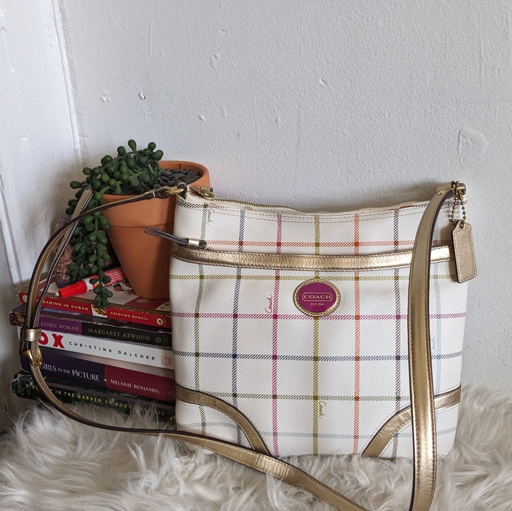 Vintage Coach Tattersall Rainbow Grid Crossbody Purse NOK 1173-F19175 - Picture 15 of 15